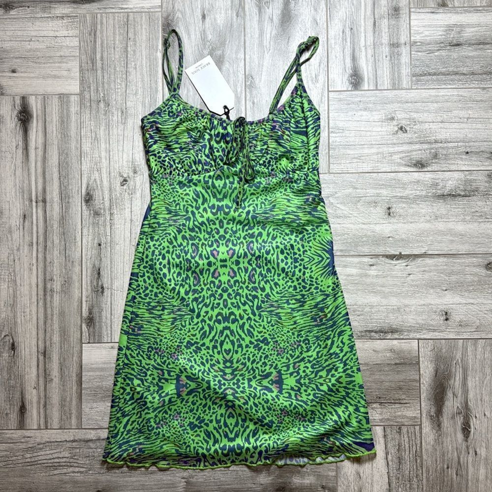 Brave Soul Green Animal Print Cami Mini Dress XS & SMALL